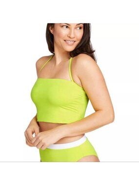 Andie NWT The Aruba Bikini Top S Neon Lemon Halter Strapless Bandeau Stretch